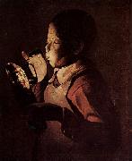 Georges de La Tour Knabe blast in eine Lampe Sweden oil painting reproduction